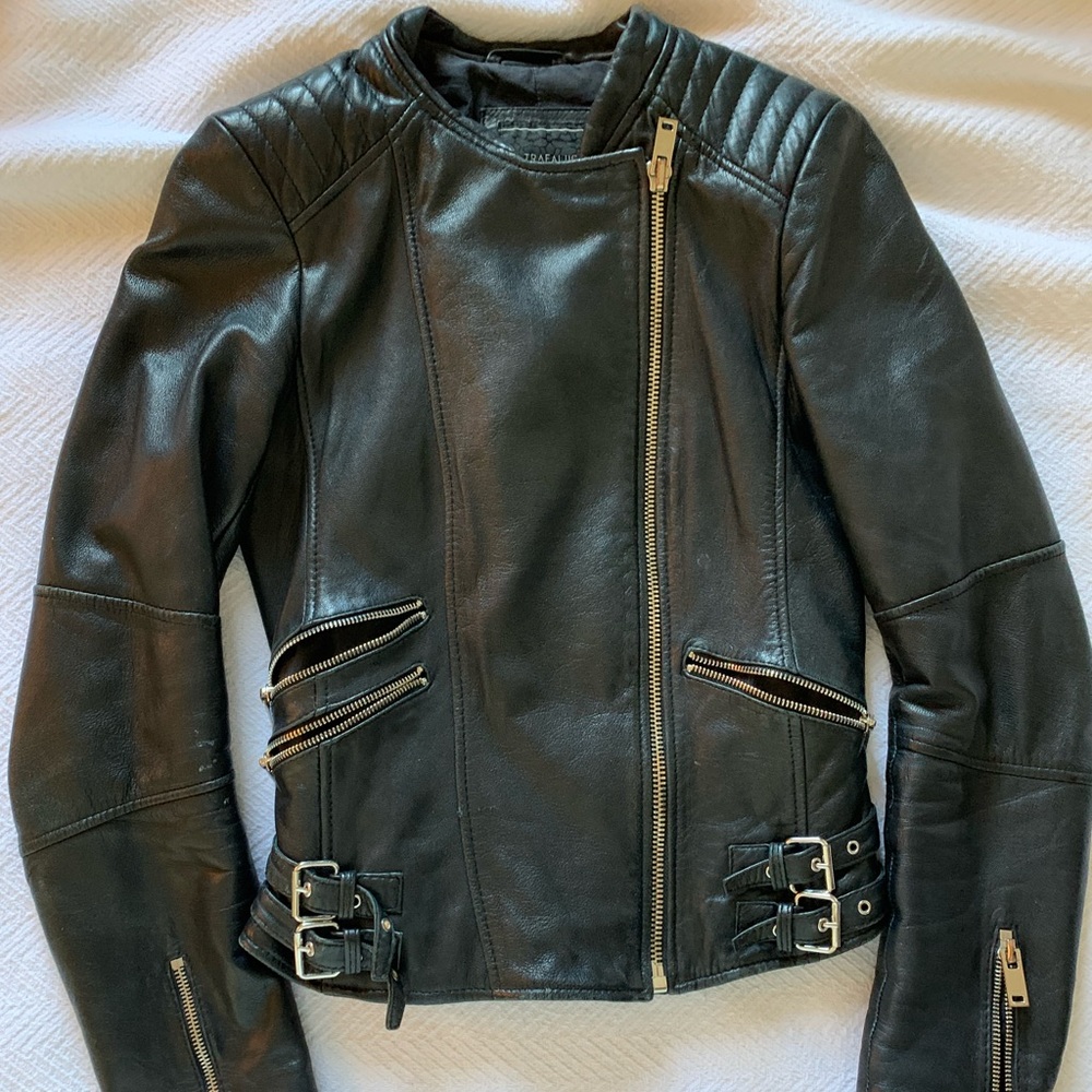 Zara real leather biker jacket